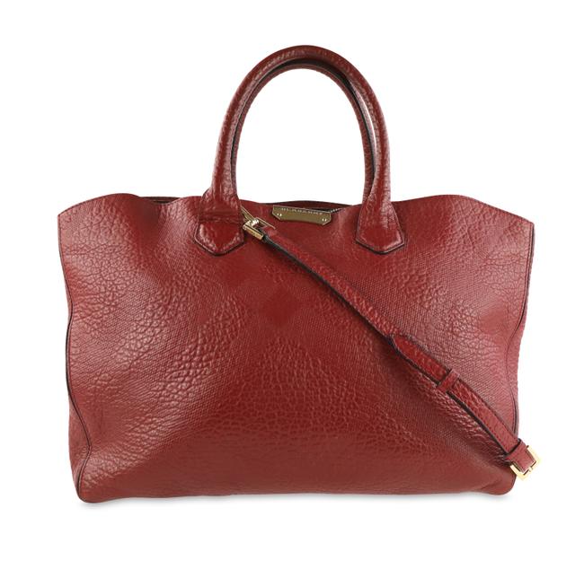 Burberry Embossed Dewsbury Convertible Red Leather Tote