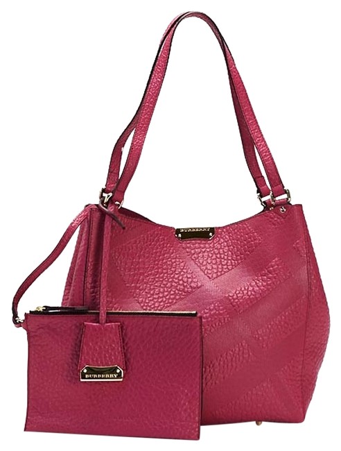 Burberry Bag Embossed Small Fuchsia Pink Leather Tote