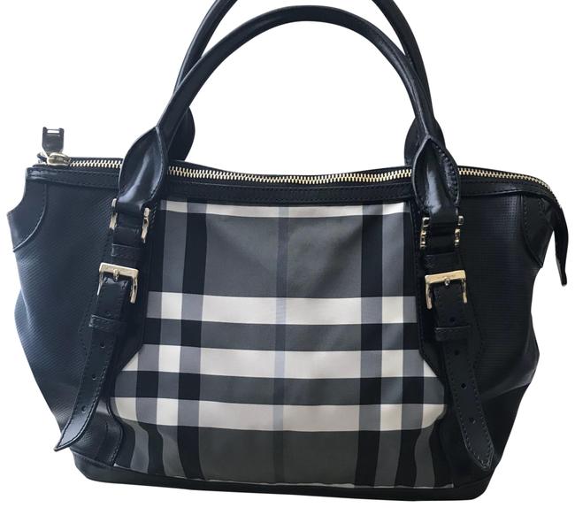 Burberry Established Black and White Nylon Leather Tote