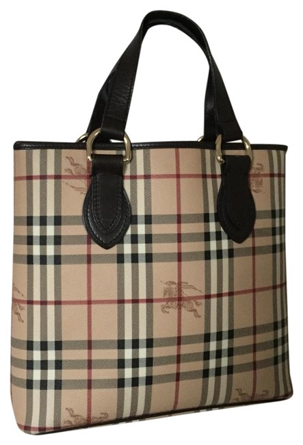 Burberry Euc Haymarket Check Classic Handbag Brown LeatherPvc Tote