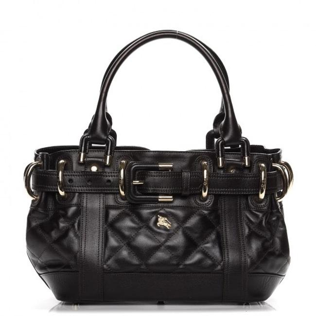 Burberry Euc Quilted Beaton Handbag Black Calfskin Leather Tote