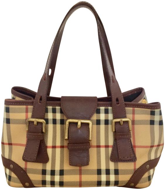 Burberry Bag Euc Vintage Haymarket Check Classic Small Brown LeatherPvc Tote