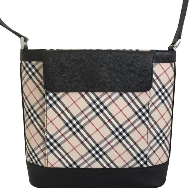 Burberry Front Pocket Check Beige Black Canvas and Leather Tote