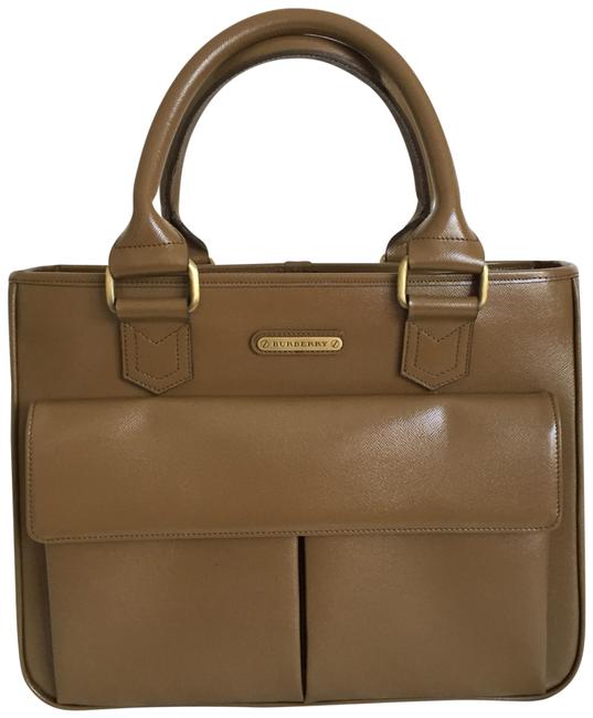 Burberry Front Pocket Olive Saffiano Leather Tote