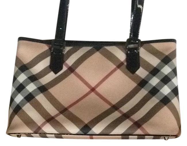 Burberry Giant Check Classic Black and Tan Coated Canvas Tote