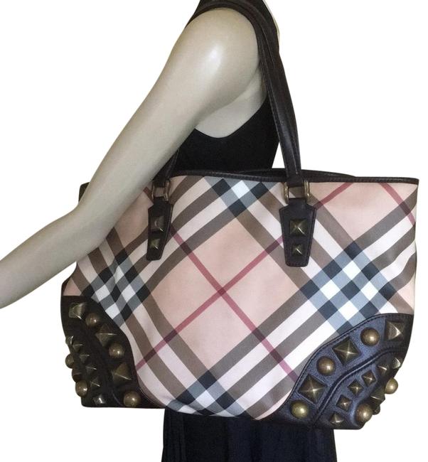 Burberry Giant Studded Nikkie Nova Check Coated Canvas Tote