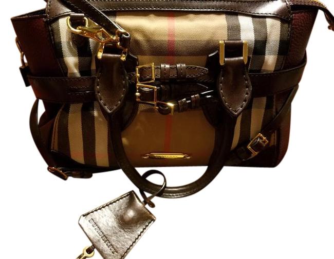 Burberry Gladstone Bridle Housecheck Leather and Fabric Tote