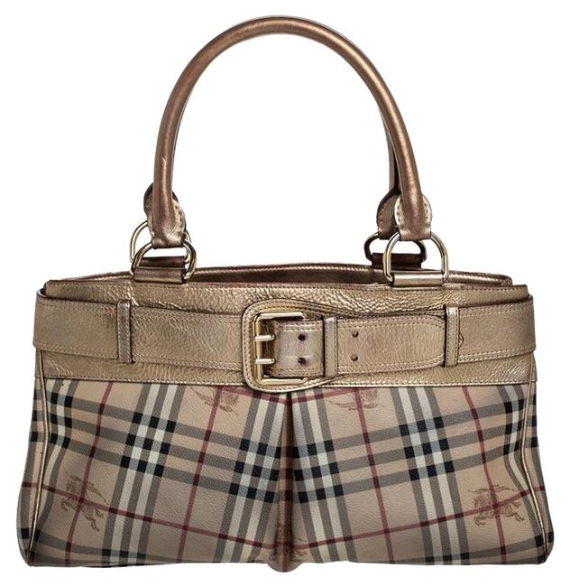 Burberry Gold Beige Coated Canvas and Leather Tote