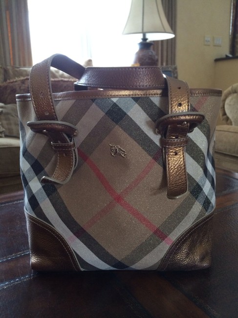 Burberry Gold Twill and Leather Tote