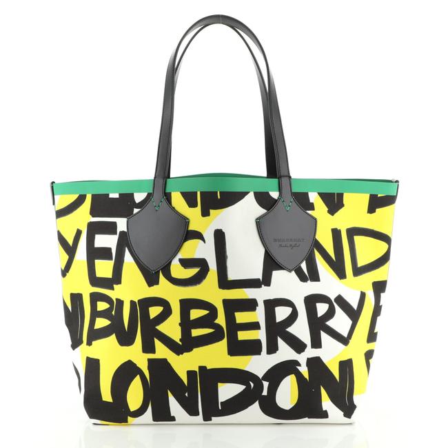 Burberry Graffiti XL Reversible Giant Printed Black Green Yellow Canvas Tote
