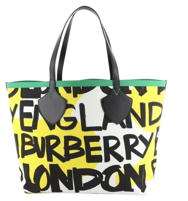 Burberry Graffiti XL Reversible Giant Printed Green Print White Canvas Tote