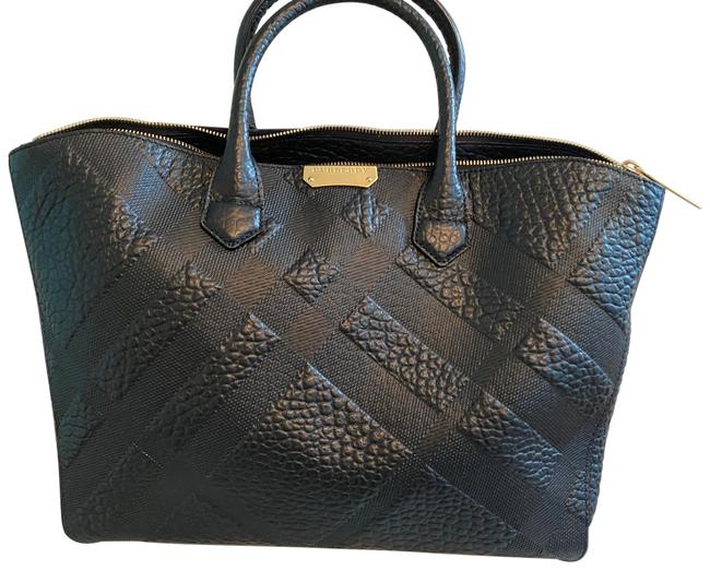 Burberry Grain Check Black Leather Tote
