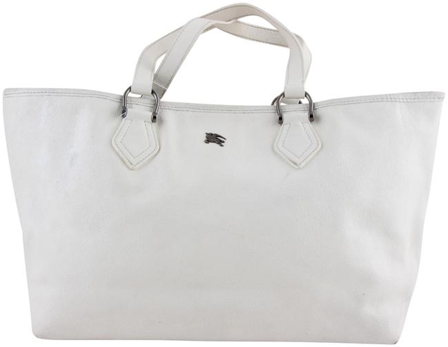Burberry Grained White Leather Tote