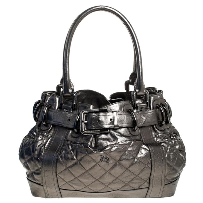Burberry Green Quilted Large Beaton Metallic Leather Tote
