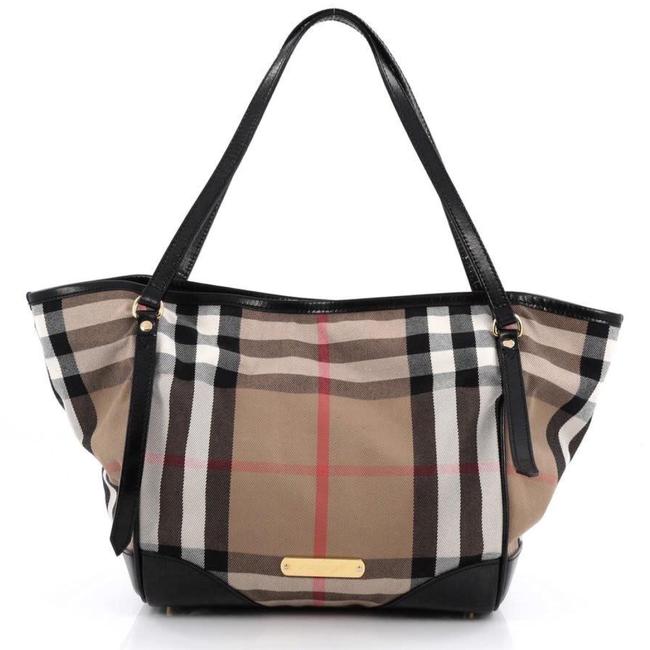 Burberry Guc House Check Canterbury Hand Black LeatherCanvas Tote