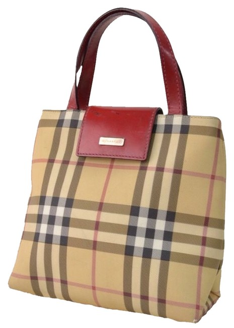 Burberry Handbag Canvas and Red Patent Leather Tote