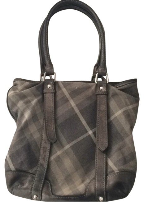 Burberry Handbag Purse Gray Fabric and Leather Tote