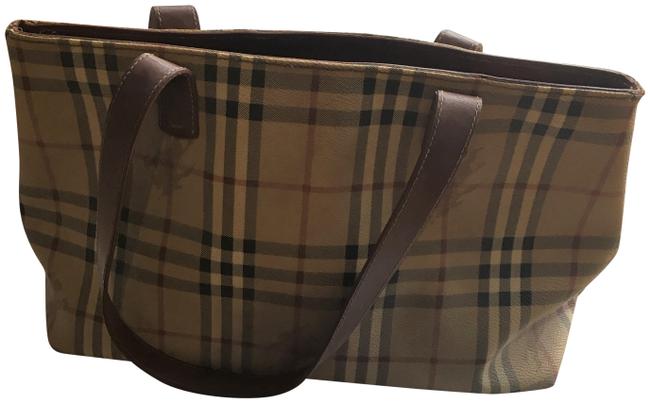 Burberry Handbag Tan Plaid Leather Tote