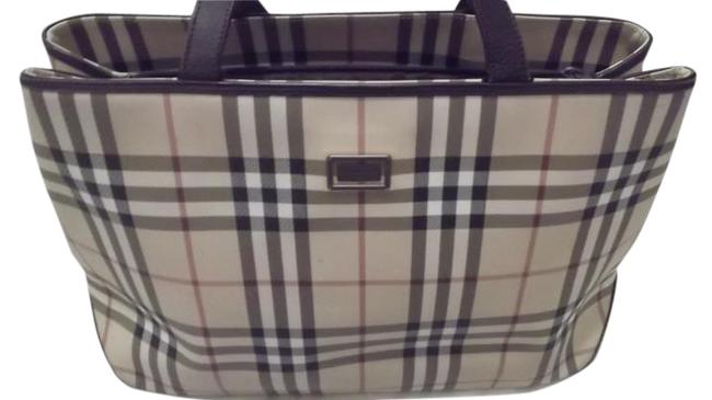 Burberry Hay Market Plaid London CanvasLeather Tote