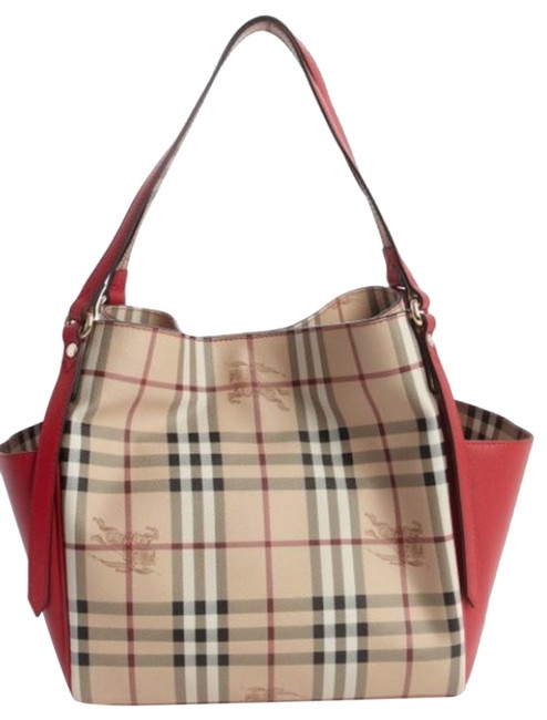 Burberry Haymarket Bright Rose Leather Tote