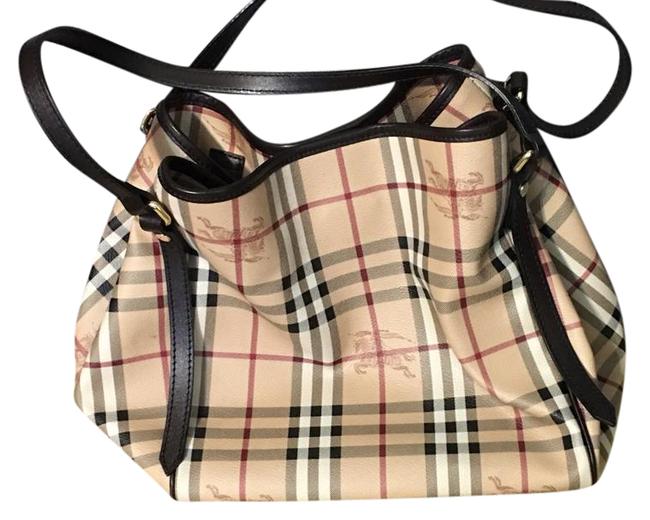 Burberry Haymarket Canterburry Chocolate Leather Tote