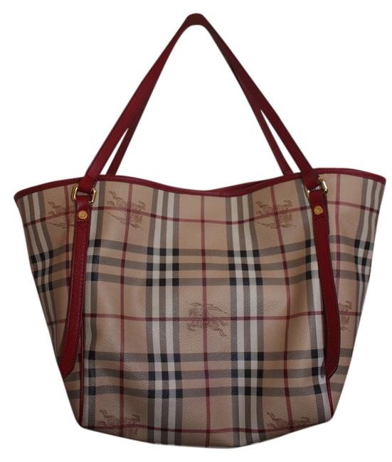 Burberry Haymarket Canterbury KhakiRed Pvc Tote