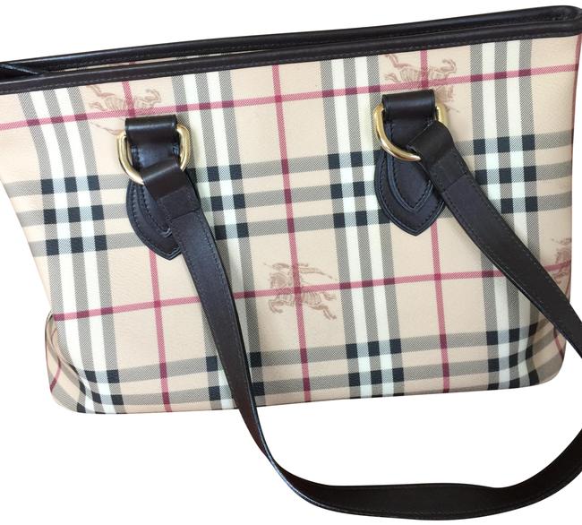 Burberry Haymarket Check Beige Brown Tote