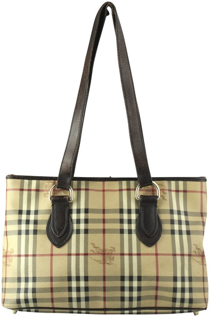 Burberry Haymarket Check Beige Leather Tote