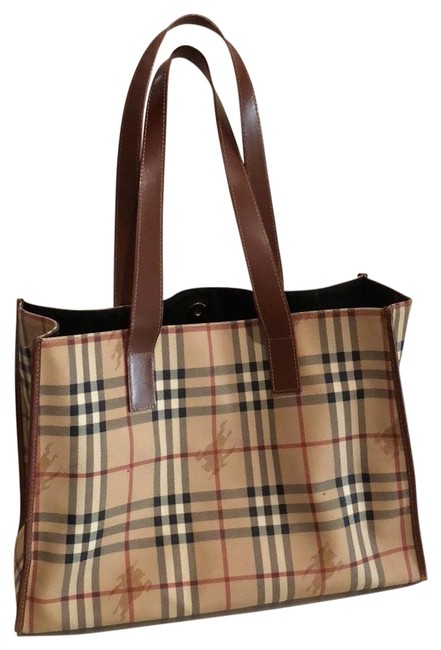 Burberry Haymarket Check Coated Canvas Leather Tote