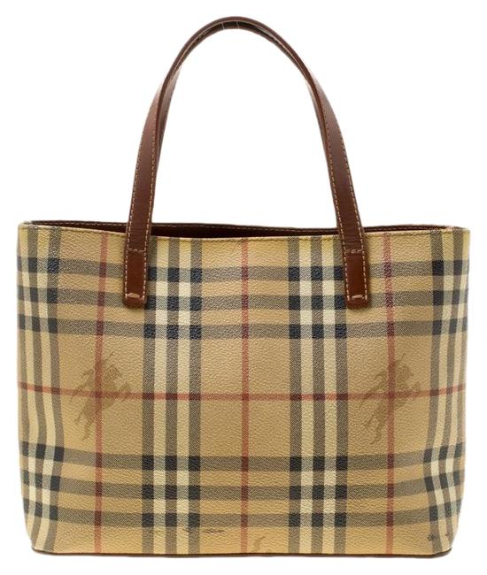 Burberry Haymarket Check Mini Brown Coated Canvas and Leather Tote