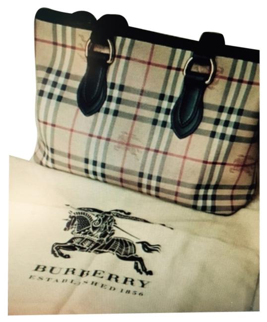 Burberry Bag Haymarket Check Plaid Brown Leather Purse Tote