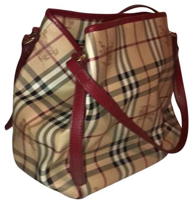 Burberry Haymarket Check Red Leather Tote