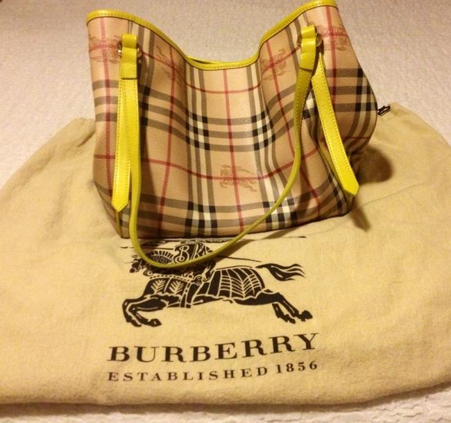 Burberry Haymarket CheckYellow Leather Tote