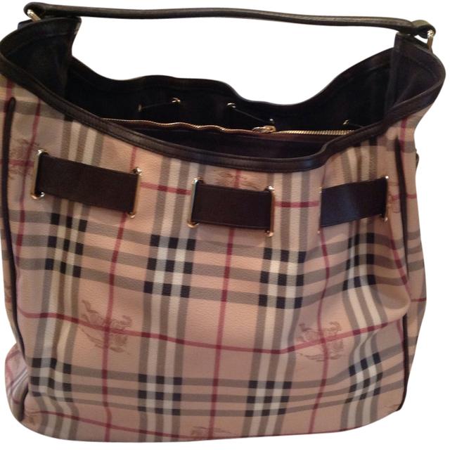 Burberry Haymarket Choclate Leather Tote