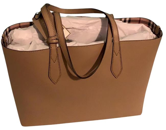 Burberry Reversible Haymarket Colours Check Tan Leather Tote