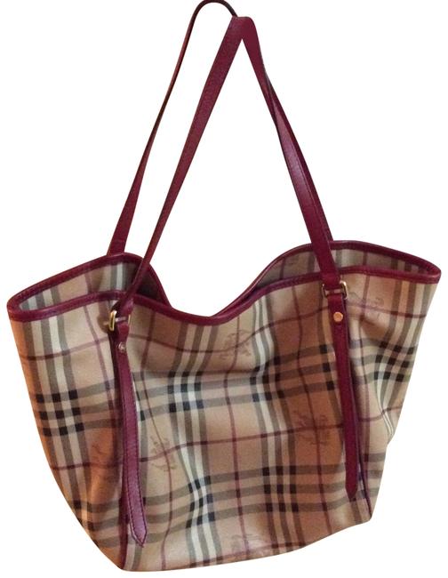 Burberry Haymarket Deep Red Leather Tote
