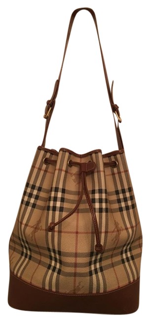 Burberry Haymarket Drawstring Bucket Bag Tote