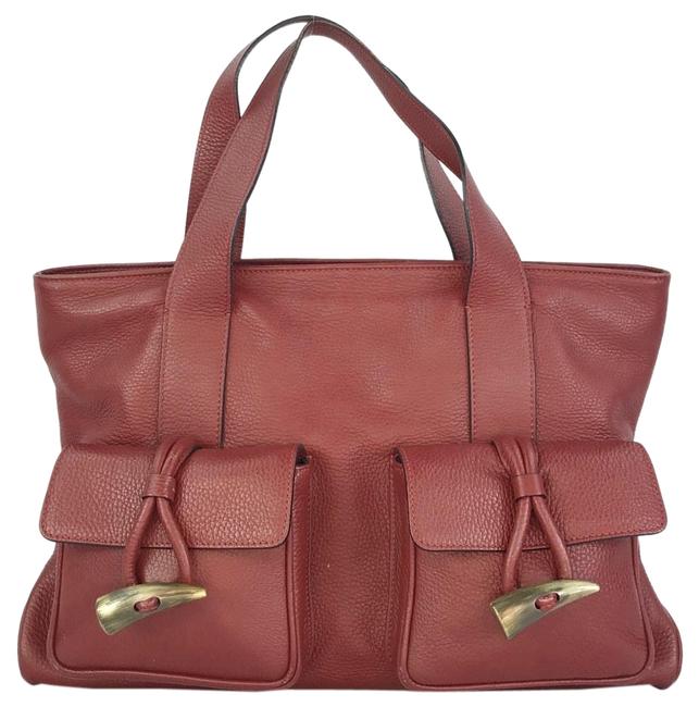 Burberry Haymarket Gusseted Horn Toggle #29665 Red Leather Tote