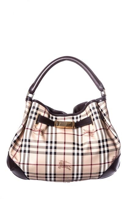 Burberry Haymarket Leather Trimmed Multicolor Canvas Tote