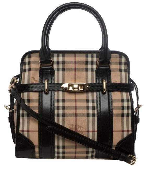 Burberry Haymarket Medium Portrait Minford BeigeBlack Leather Tote