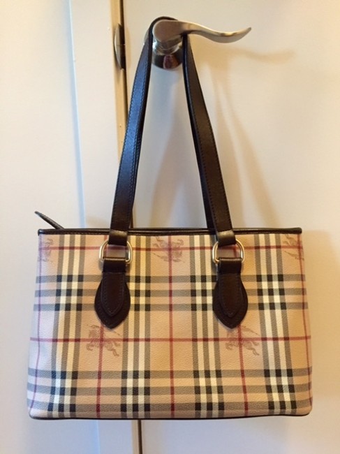 Burberry Haymarket Regent Chocolate Leather Tote