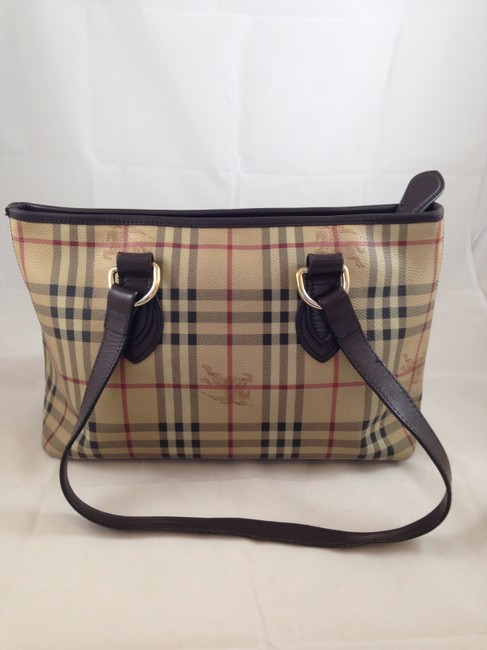 Burberry Haymarket Set Camel Check Coated Canvas Leather Tote