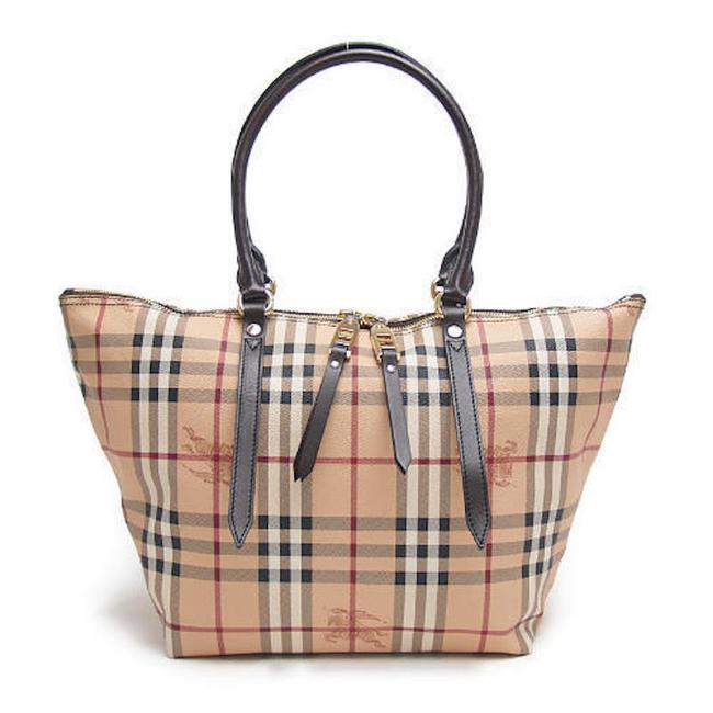 Burberry Haymarket Small Salisbury Chocolate Leather Tote