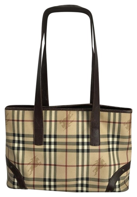 Burberry Haymarket Tan CanvasLeather Tote