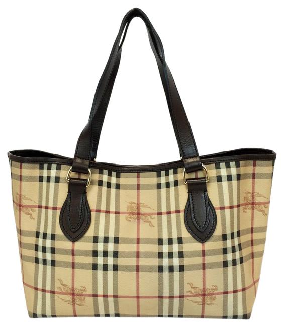 Burberry Haymarket Tan Check Coated Canvas Tote