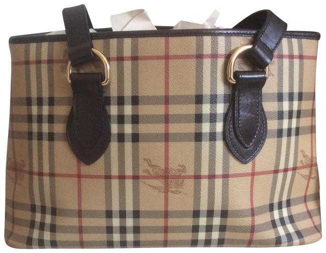Burberry Haymarket Tan Leather Tote