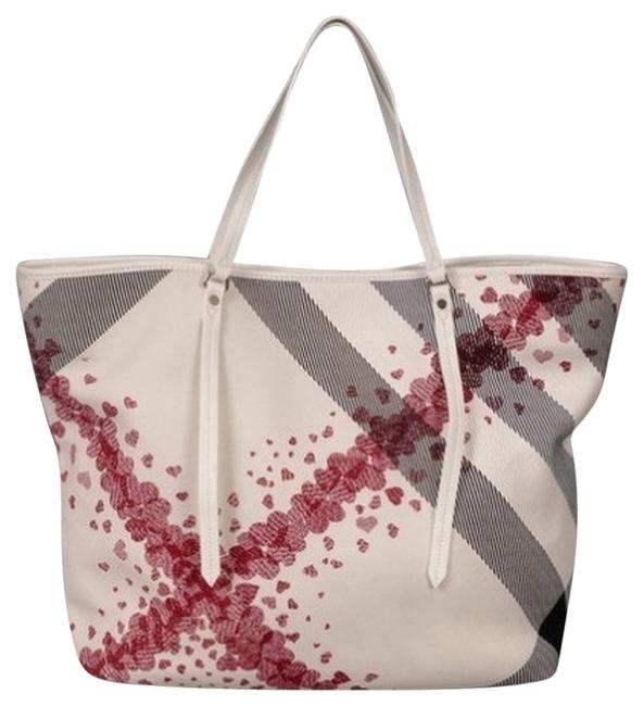 Burberry Heart Black White Red Canvas Tote