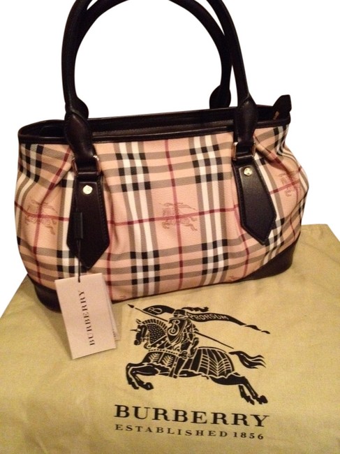 Burberry Heathcliff Signature Haymarket Checked Leather Canvas Tote