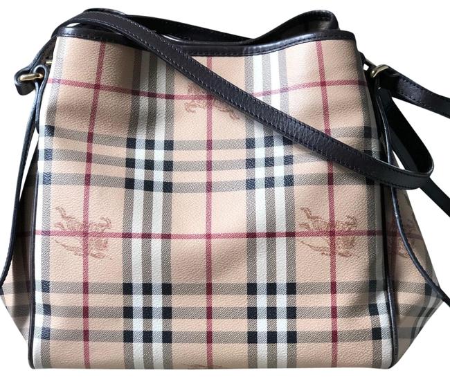 Burberry Shoulder Bag Haymarket Check Medium Brown Canvas Tote
