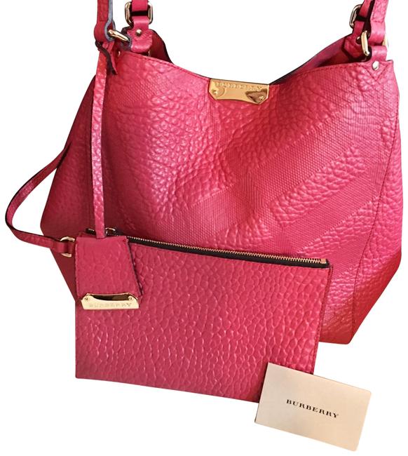 Burberry Hobo Pebble Fuschia Leather Tote